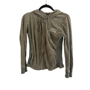 DKNY Active Olive Green Velour Hoodie Jacket Zip Front M Womens Casual Wear